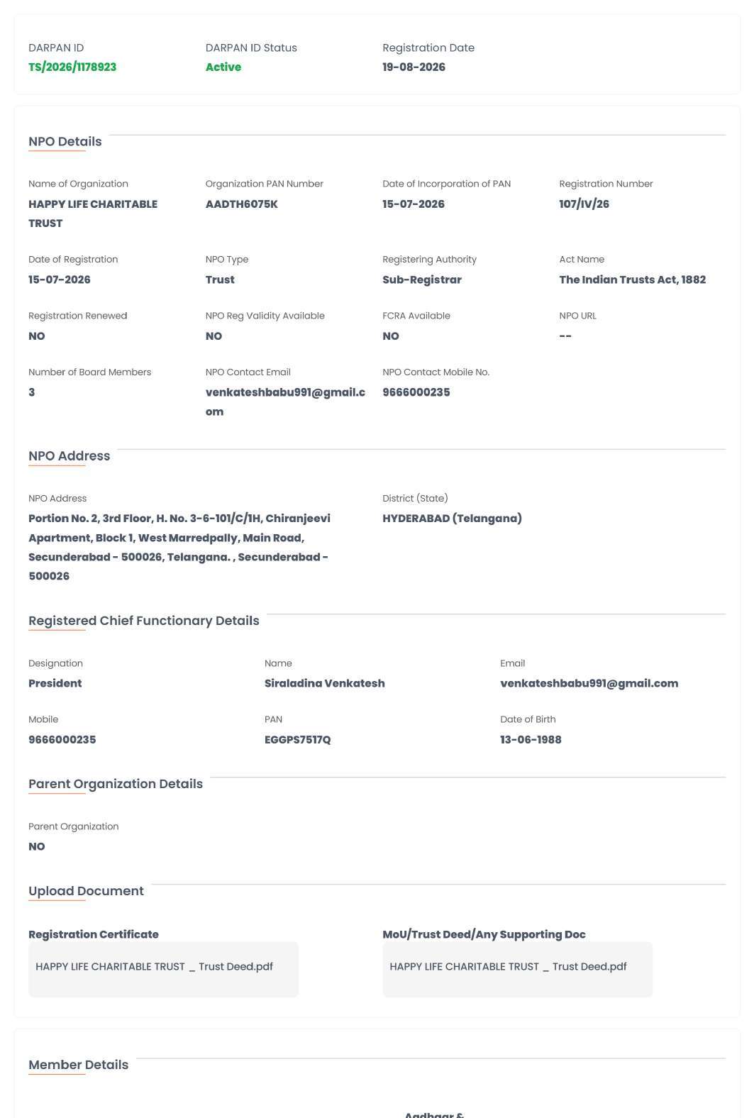 NGO Darpan Certificate